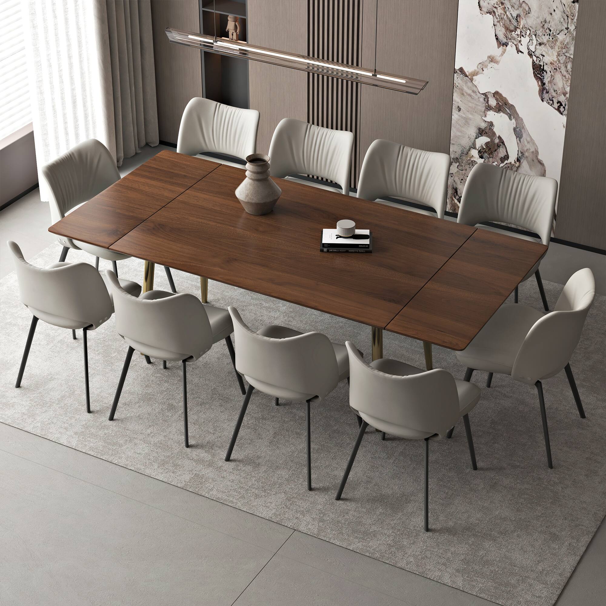 Alt View 4. luck idea - 94.4" Retractable Dining Table, Seats 8 - 10 People,Modern Mid-Century Kitchen Dinner Tables - Walnut Color.