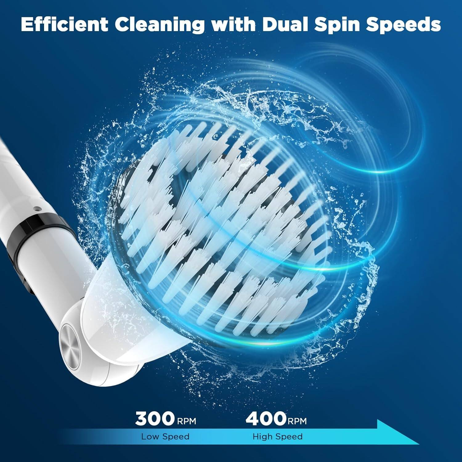 Efficient Cleaning with Dual Spin Speeds

300 RPM  
Low Speed

400 RPM  
High Speed