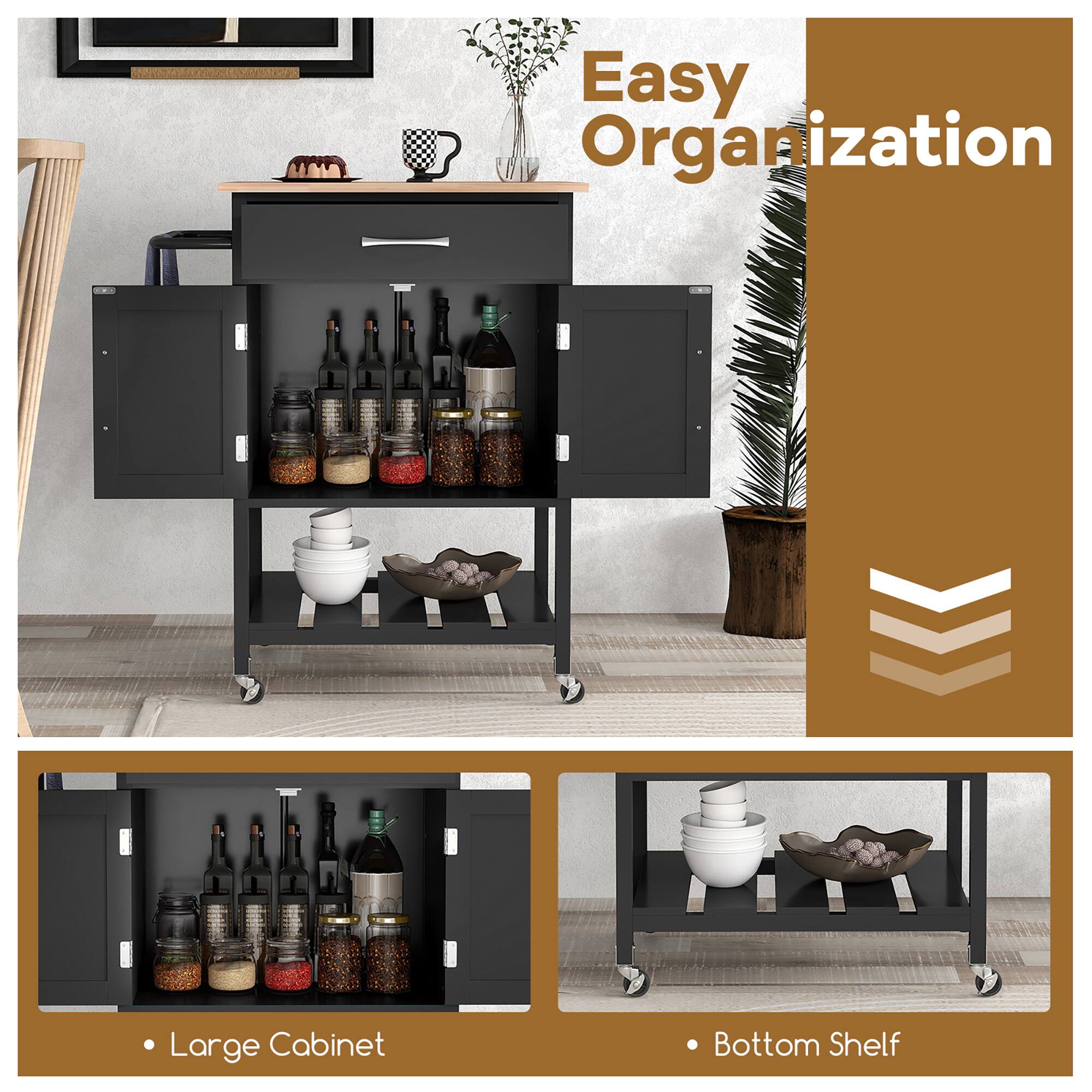 Easy Organization

- Large Cabinet
- Bottom Shelf
