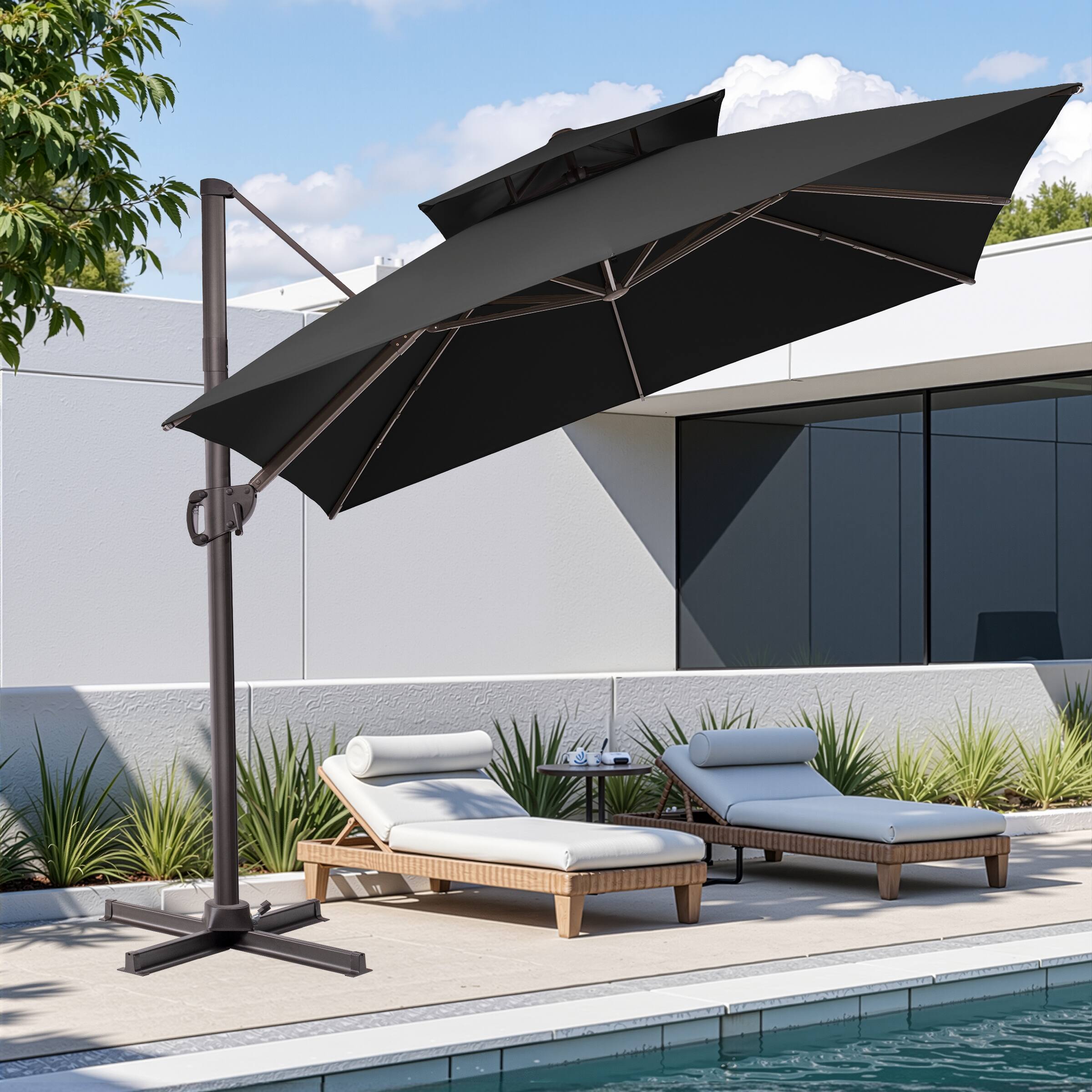 Alt View 8. Crestlive Products - Crestlive Products 11ft Square Aluminum Double Top Slide-tilt Cantilever Patio Umbrella with 350lbs Base - Black.