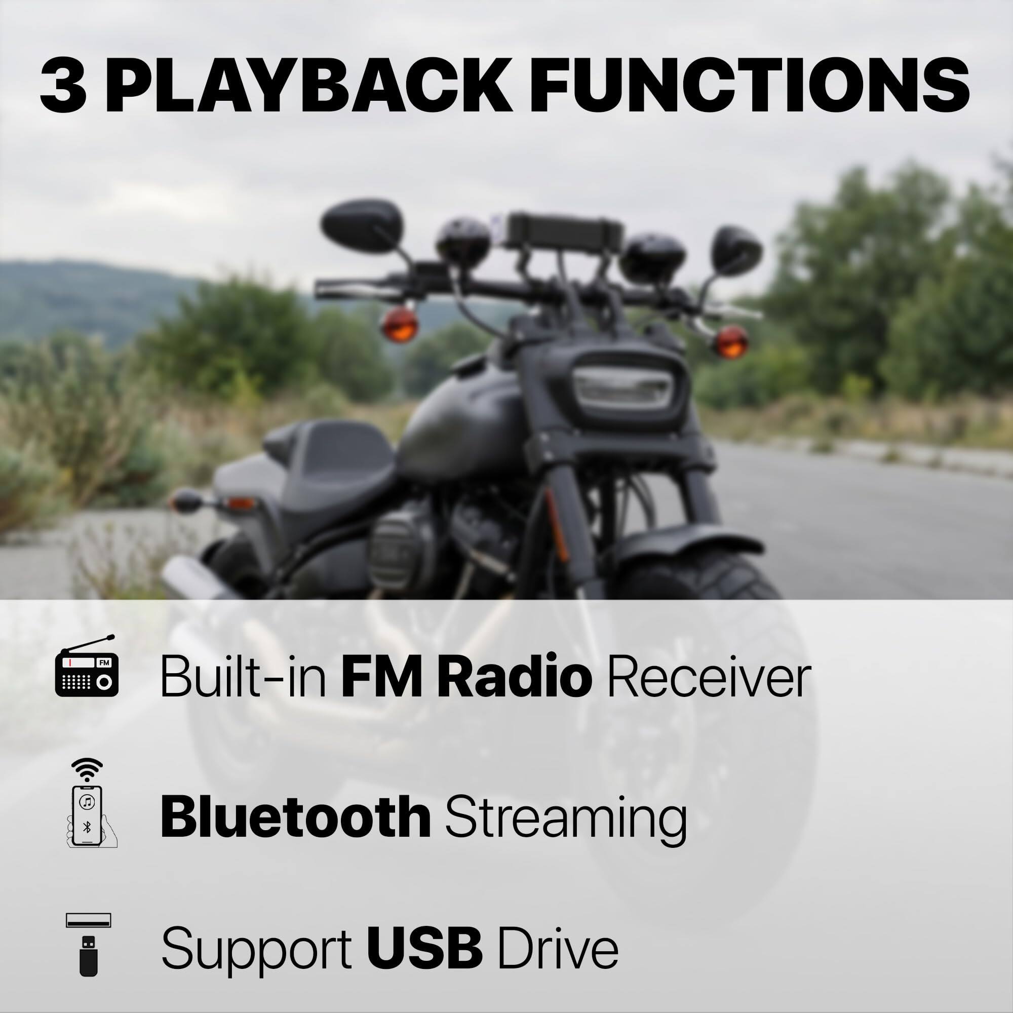 3 PLAYBACK FUNCTIONS

- Built-in FM Radio Receiver
- Bluetooth Streaming
- Support USB Drive