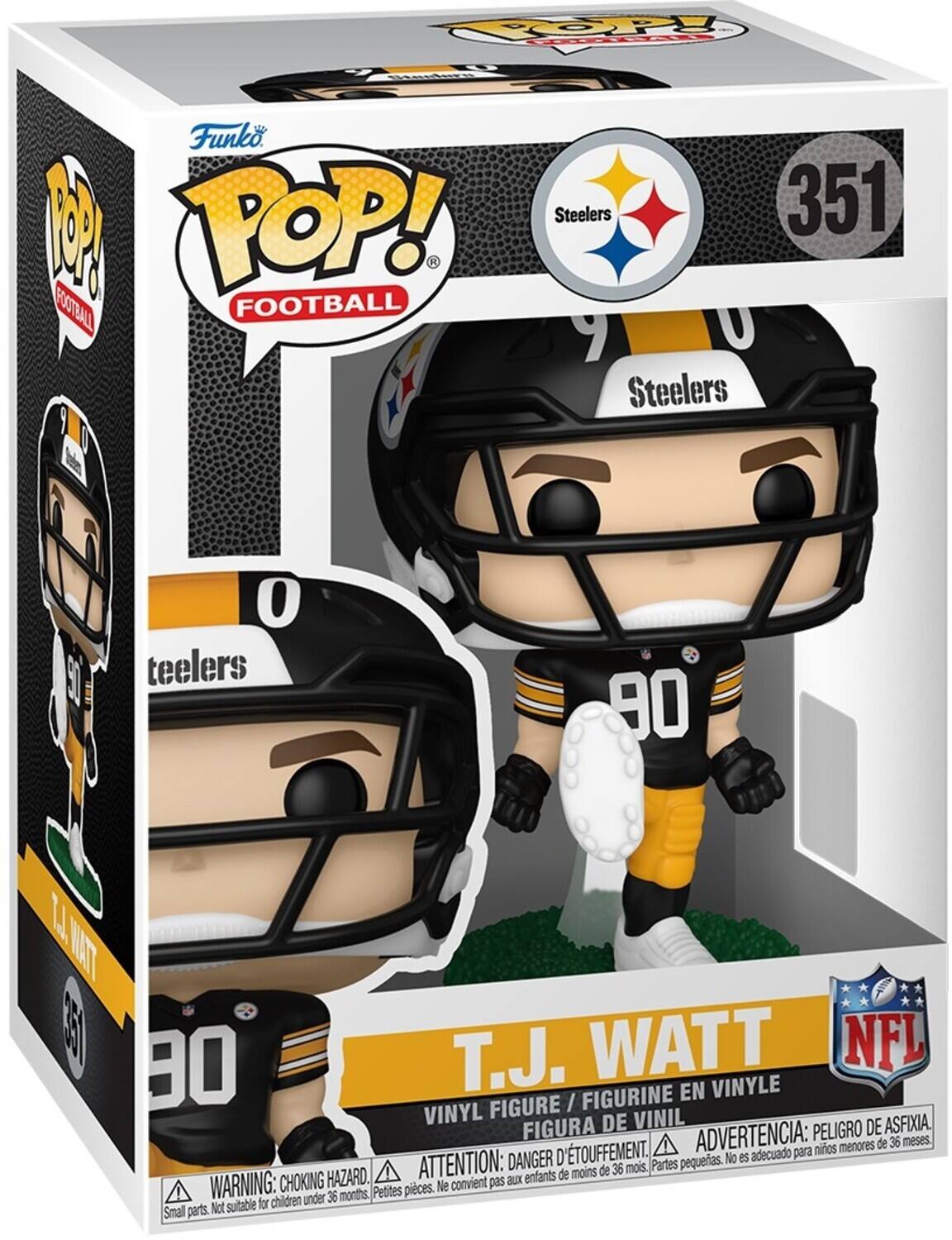 Funko POP! Football Steelers 351 T.J. Watt NFL Figurine en Vinyle / Vinyl Figure / Figura de Vinil. Advertencia: Peligro de Asfixia. Attention: Danger d'Étouffement. Avertissement: Choking Hazard. Not suitable for children under 36 months.
