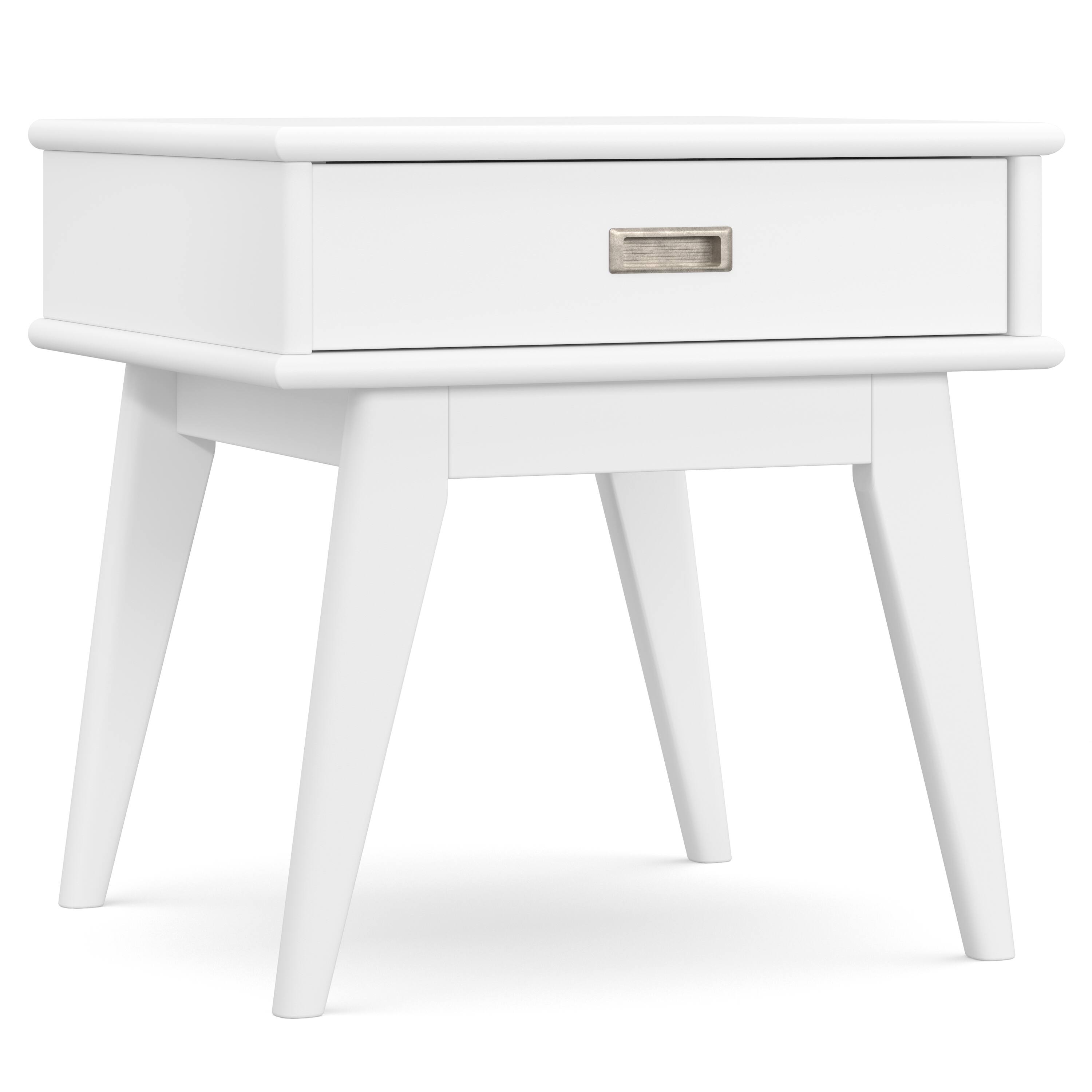 Front. Simpli Home - Draper SOLID HARDWOOD 22 inch Wide Rectangle Mid Century Modern End Table in White - White.
