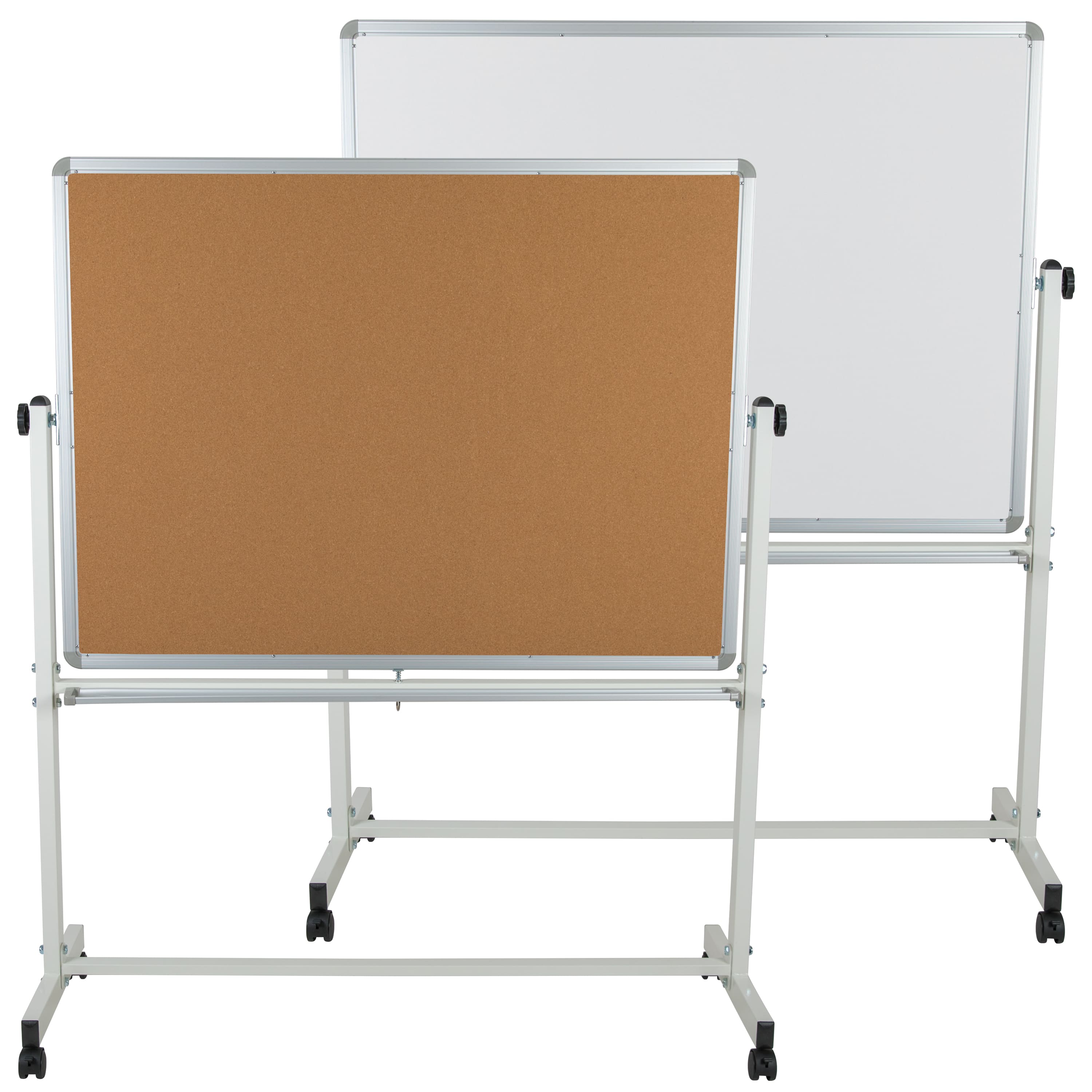 Emma + Oliver - Reversible Mobile Cork Bulletin Board and White Board Stand with Pen Tray - Natural/White