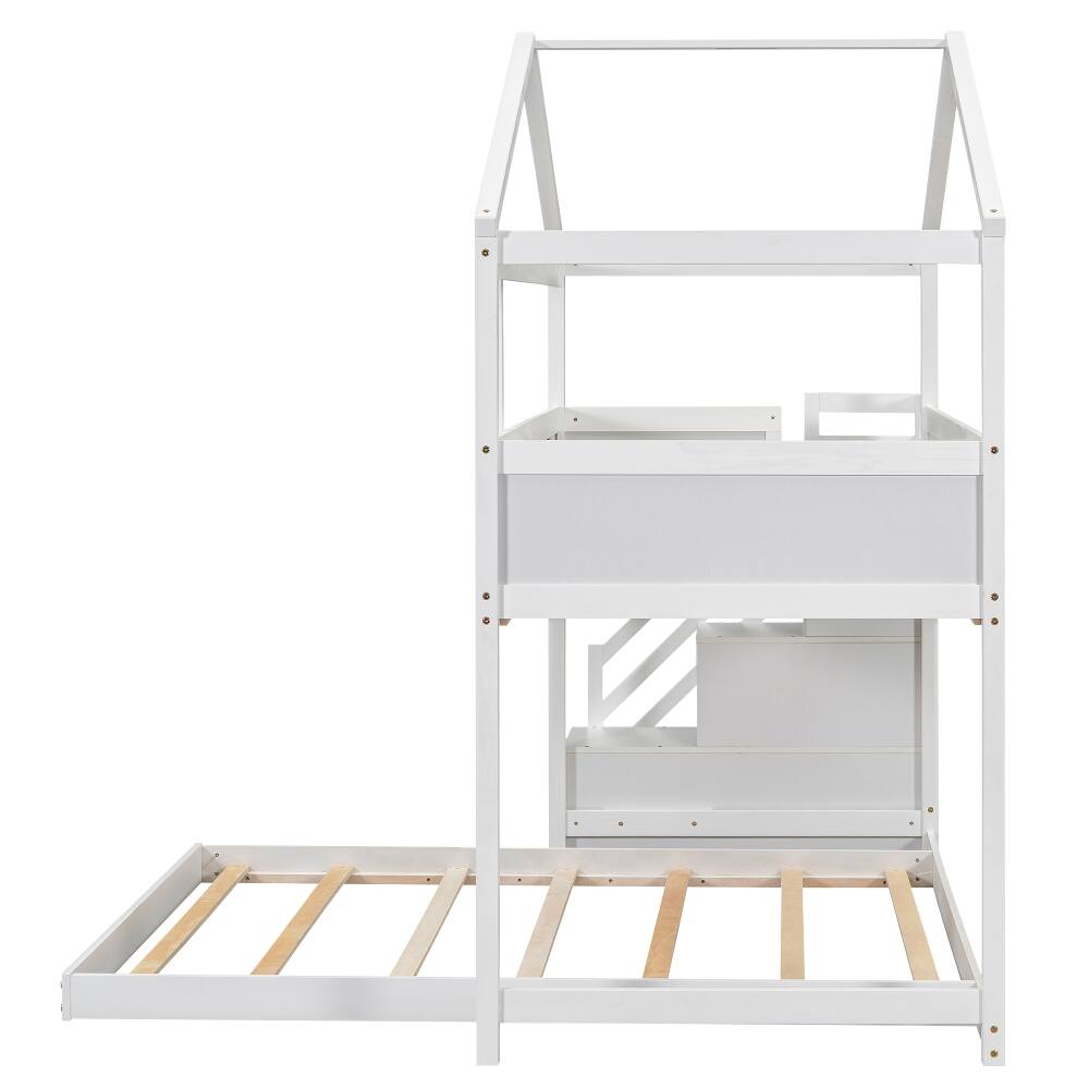 Alt View 7. Loheer - Loheer Twin Over Full House Bunk Bed with Storage Staircase and Blackboard White - White.