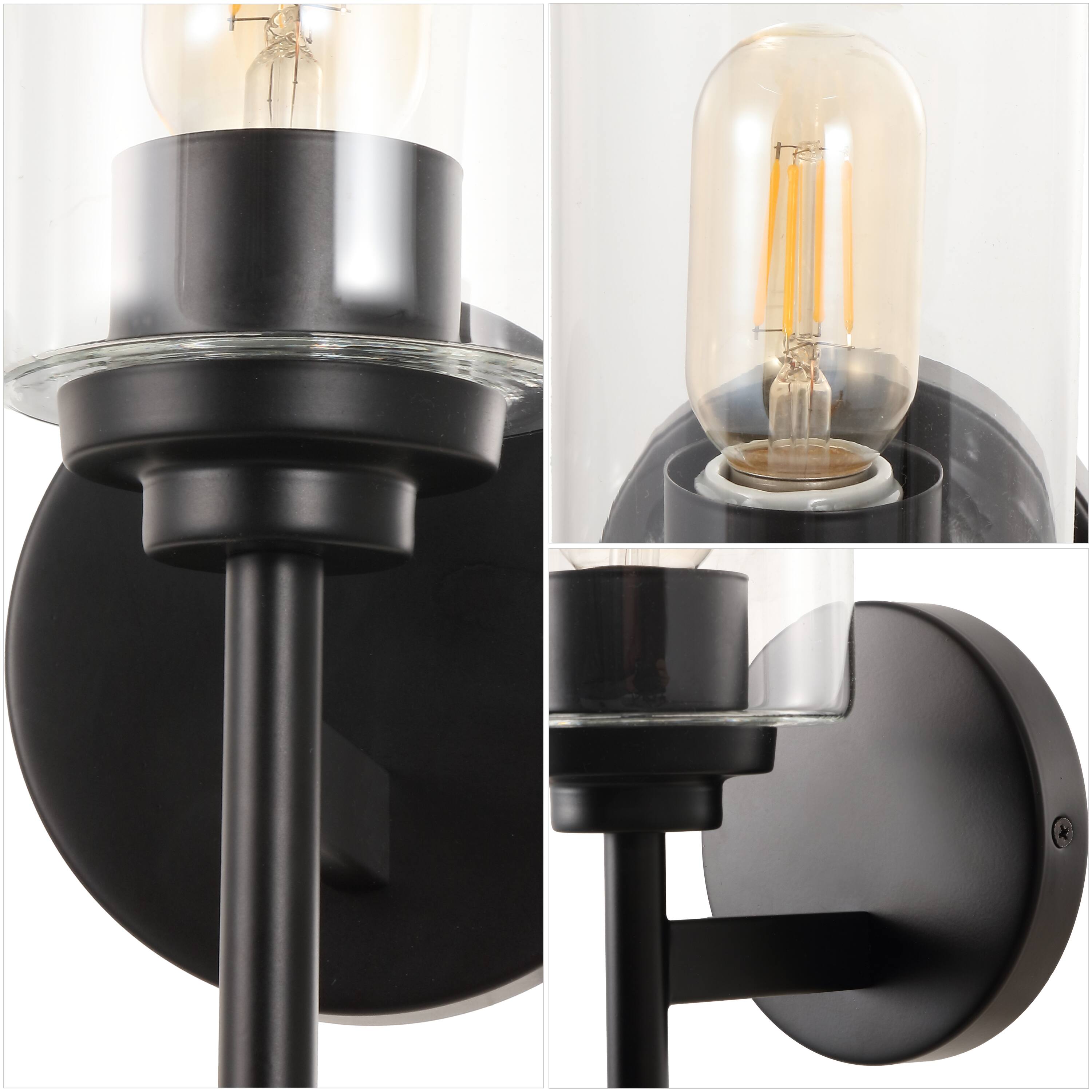 Alt View 4. Jonathan Y - Juno 13" 1-Light Farmhouse Industrial Metal/Glass Cylinder LED Sconce, Black/Clear - Black/Clear.