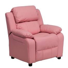 Emma + Oliver - Deluxe Padded Contemporary Kids Recliner with Storage Arms - Pink Vinyl