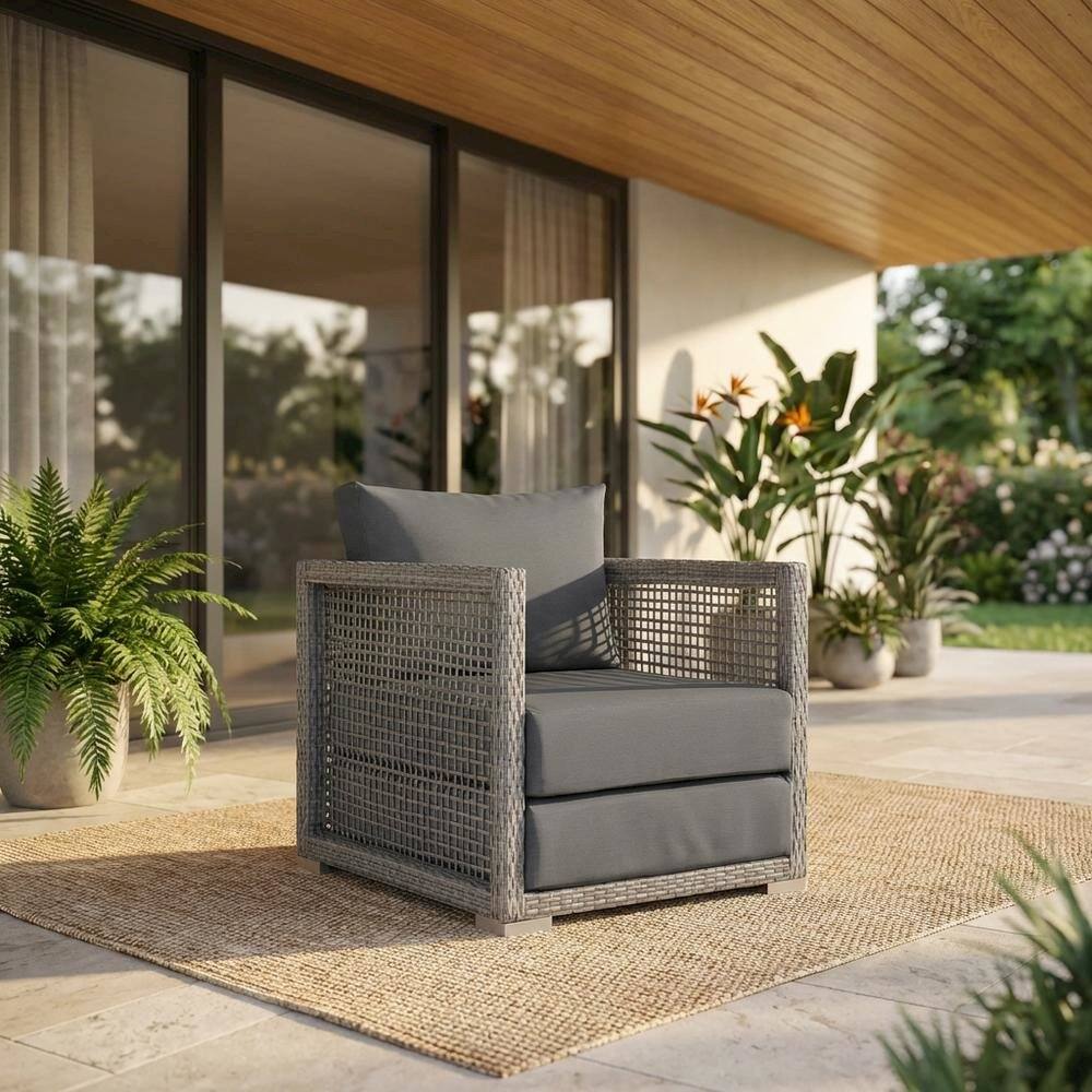Angle. Outdoor Escape - Woven Rattan Outdoor Patio Armchair With Sturdy Frame For Garden Use - Gray.