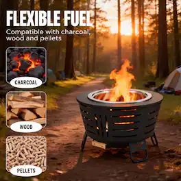 Brano - 26 inch Smokeless Fire Pit - Triple Burn Technology, with Support Legs, Ash Pan & Tools for Backyard, Patio, Garden
