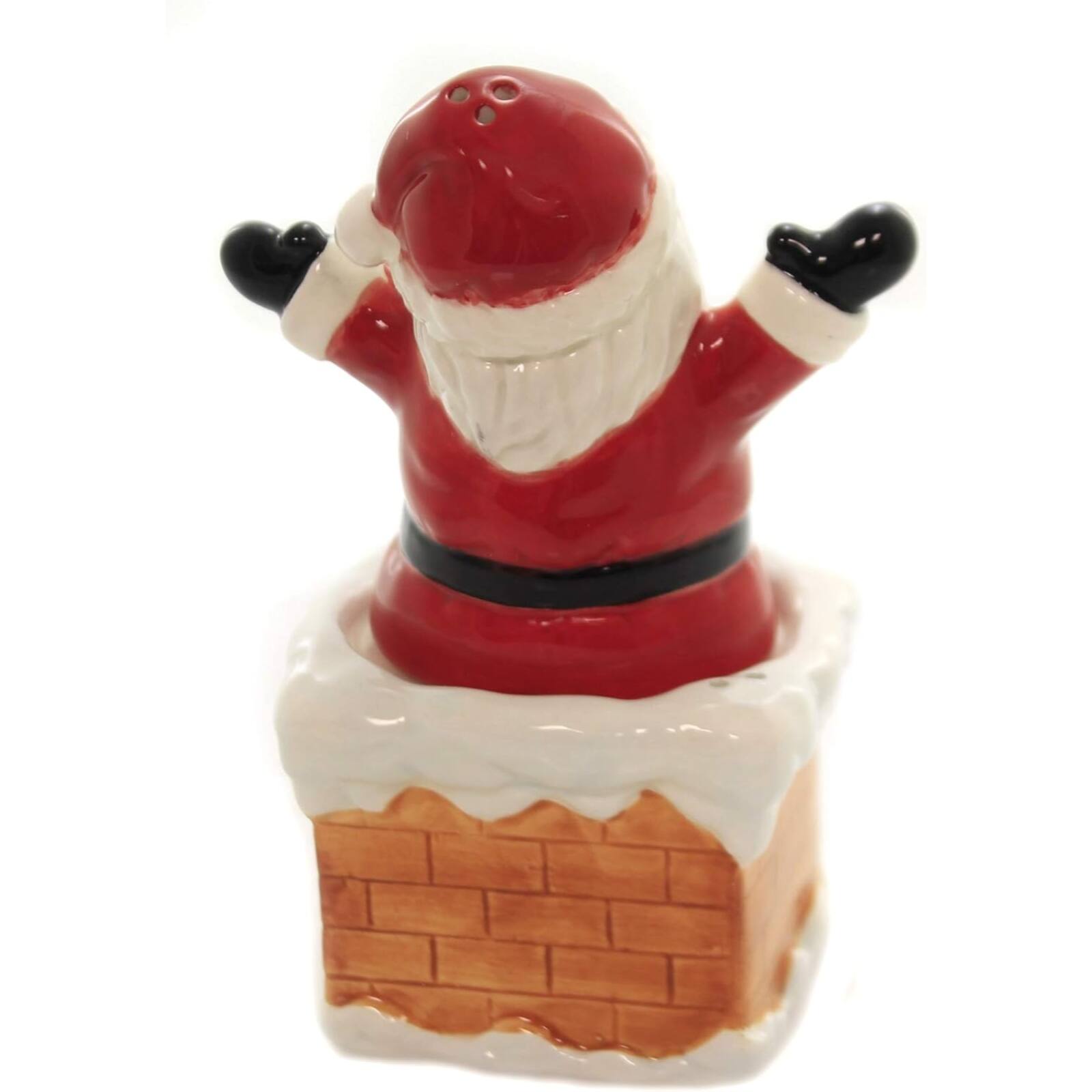 Left. Pacific Trading - Santa On Chimney Ceramic Salt and Pepper Shakers - Red.