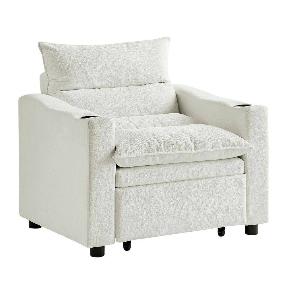 Back. Kadyn - 3-in-1 Convertible Sleeper Sofa Chair Bed, Adjustable Pullout Velvet Sofa for Small Spaces - Beige.