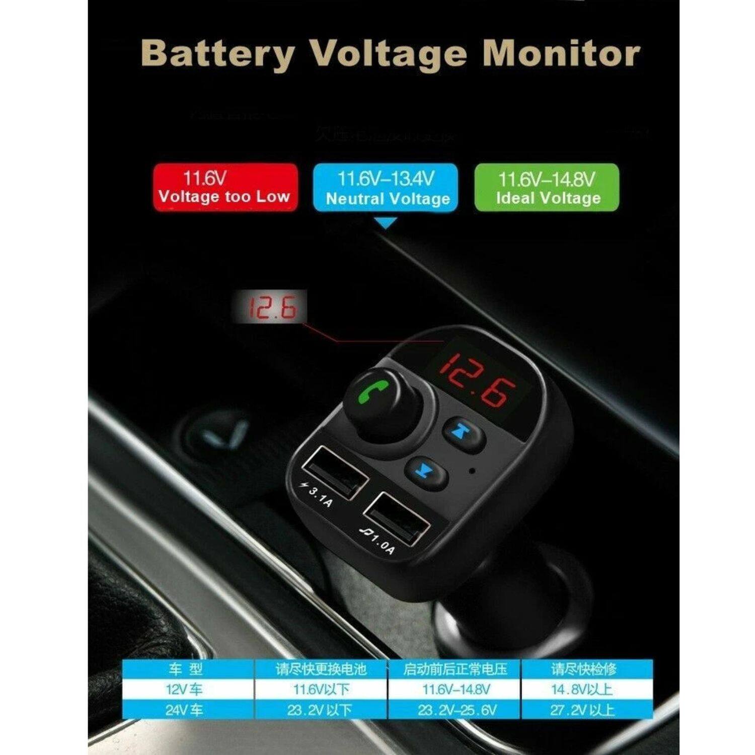 Battery Voltage Monitor

11.6V Voltage too Low  
11.6V-13.4V Neutral Voltage  
11.6V-14.8V Ideal Voltage

12.6

3.1A  
21.0A

12V  
24V

11.6V  
11.6V-14.8V  
14.8V  
23.2V  
23.2V-25.6V  
27.2V

车型  
12V车  
24V车

请尽快更换电池  
11.6V以下  
23.2V以下

启动前后正常电压  
11.6V-14.8V  
23.2V-25.6V

请尽快检修  
14.8V以上  
27.2V以上