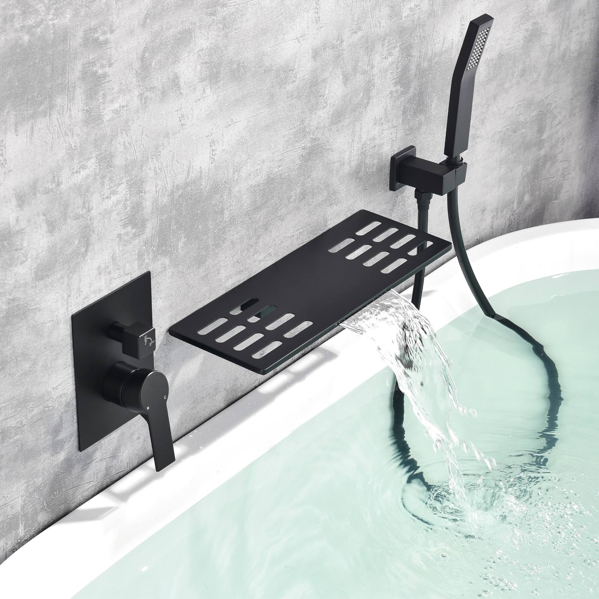 Alt View 3. Boyel Living - Matte Black Wall Mount Bathtub Faucet Brass SUS304 2-Function Valve Handheld 60-Inch PVC Hose cUPC - Black.