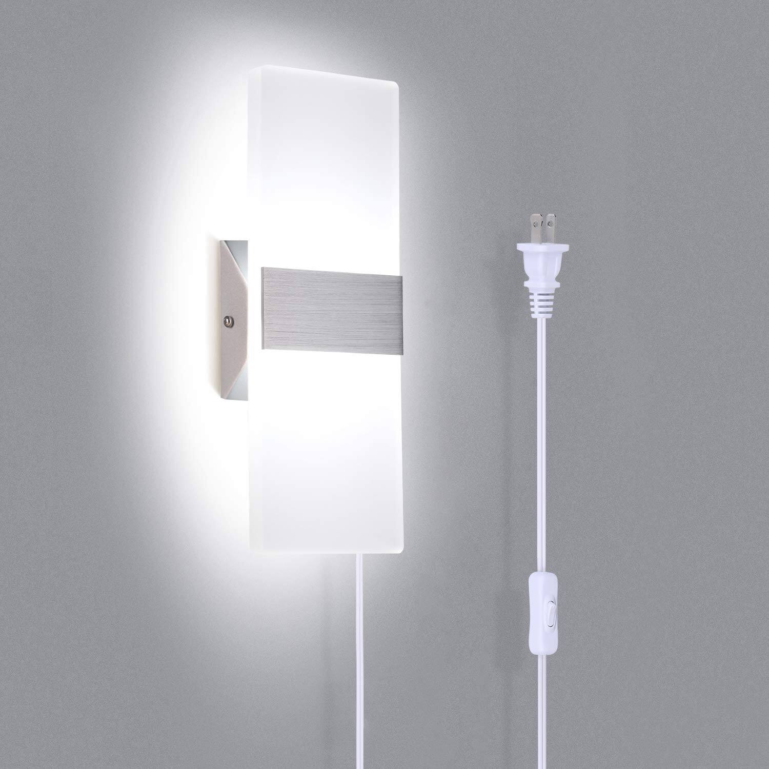 Front. Earthley Blooms - Modern Wall Sconce Plug In w Led k Cool Mounted Light Lights With ft Cord And On off On The Cord - Silver-6000K Cool White 1 Pack.