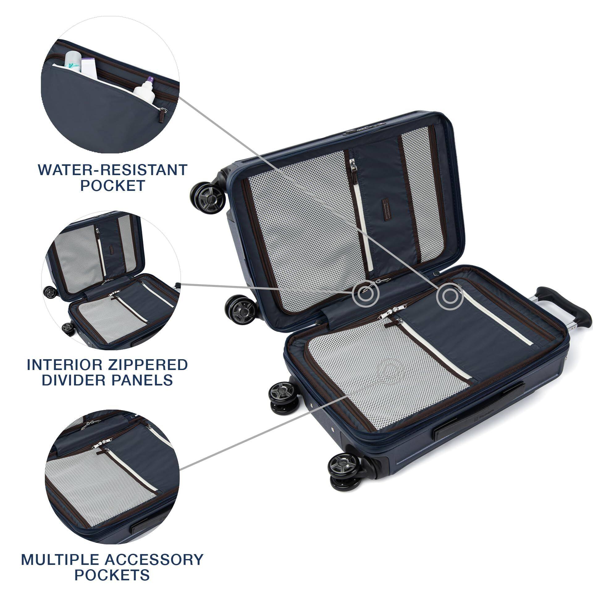 WATER-RESISTANT POCKET  
INTERIOR ZIPPERED DIVIDER PANELS  
MULTIPLE ACCESSORY POCKETS