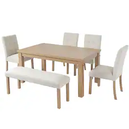 APRILSOUL - 6-Piece Modern Dining Set Rectangle Kitchen Table with 4 Upholstered Chairs and Bench Ideal for Dining Room - Natural