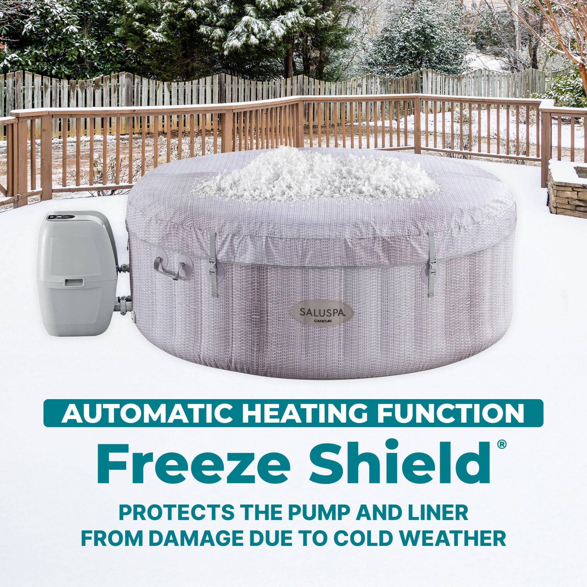 SALUSPA. CANELE AUTOMATIC HEATING FUNCTION Freeze Shield® PROTECTS THE PUMP AND LINER FROM DAMAGE DUE TO COLD WEATHER