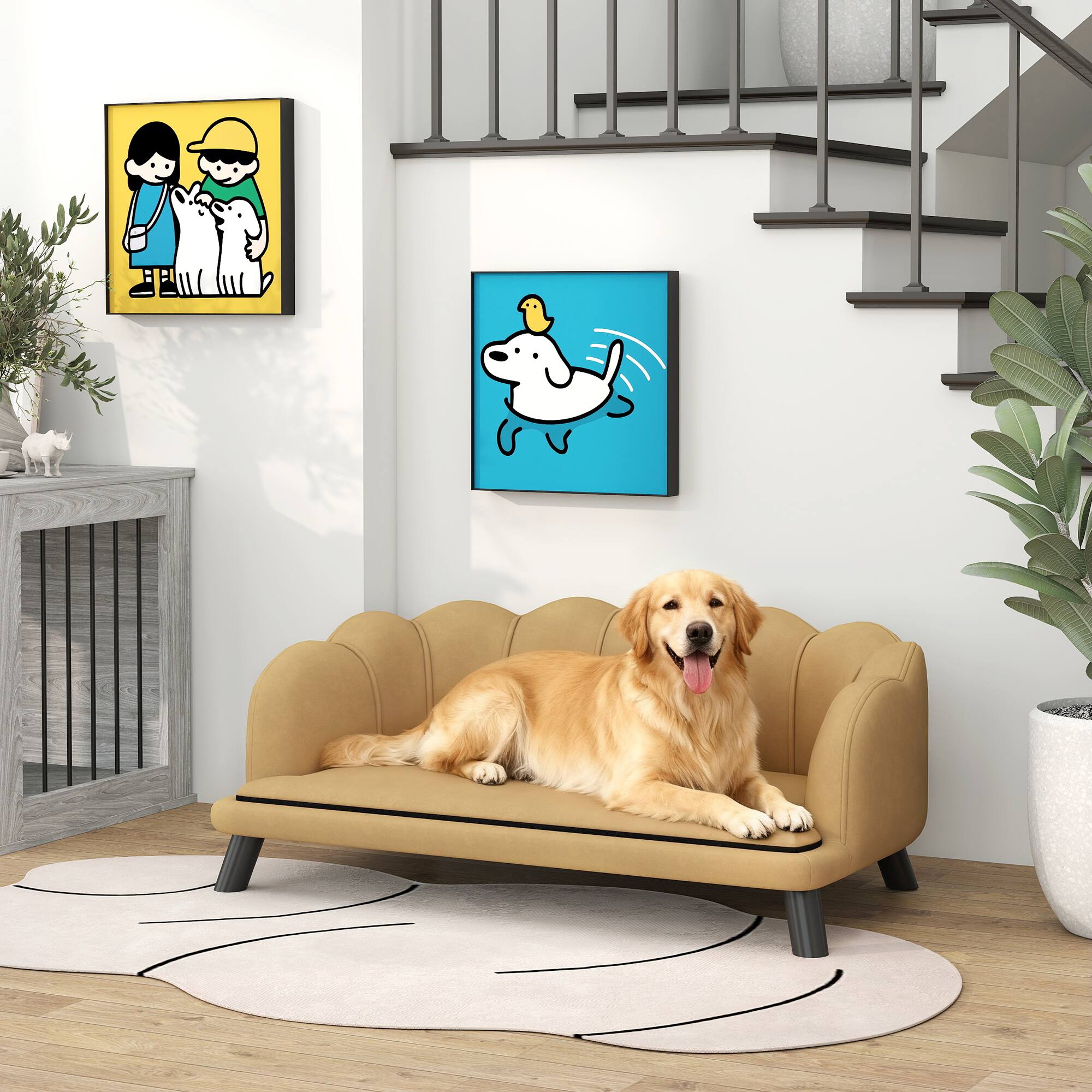 Alt View 1. Pawhut - Design Pet Sofa for Medium and Large Sized Dogs - Coffee.