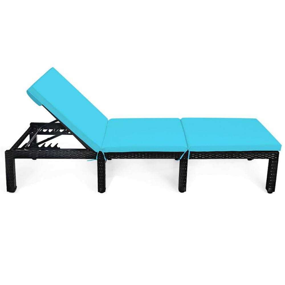Angle. Kadyn - Outdoor Chaise Lounge Chair, Patio Rattan Lounge Chair Chaise Couch Cushioned Height Adjustable-Blue - Blue.