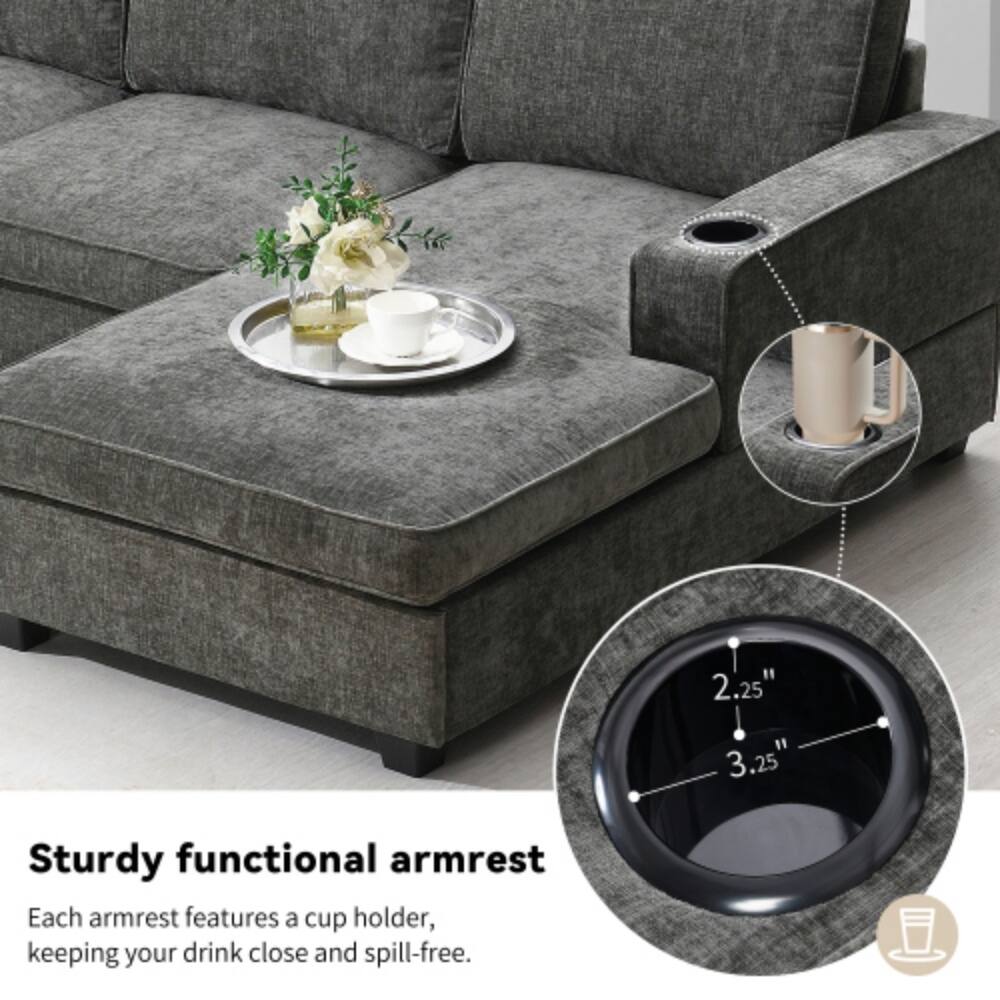 2.25" 3.25" Sturdy functional armrest  
Each armrest features a cup holder, keeping your drink close and spill-free.
