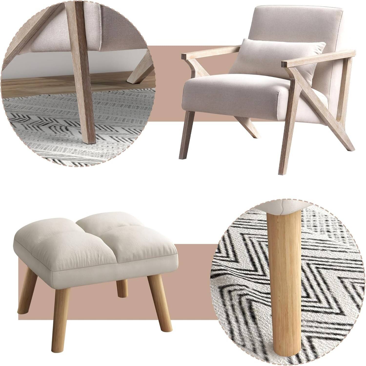 Left. Bestier - Home Footstool Chair, Fabric Vintage Ottoman, Small Footrest for Living Room Bedroom - White.