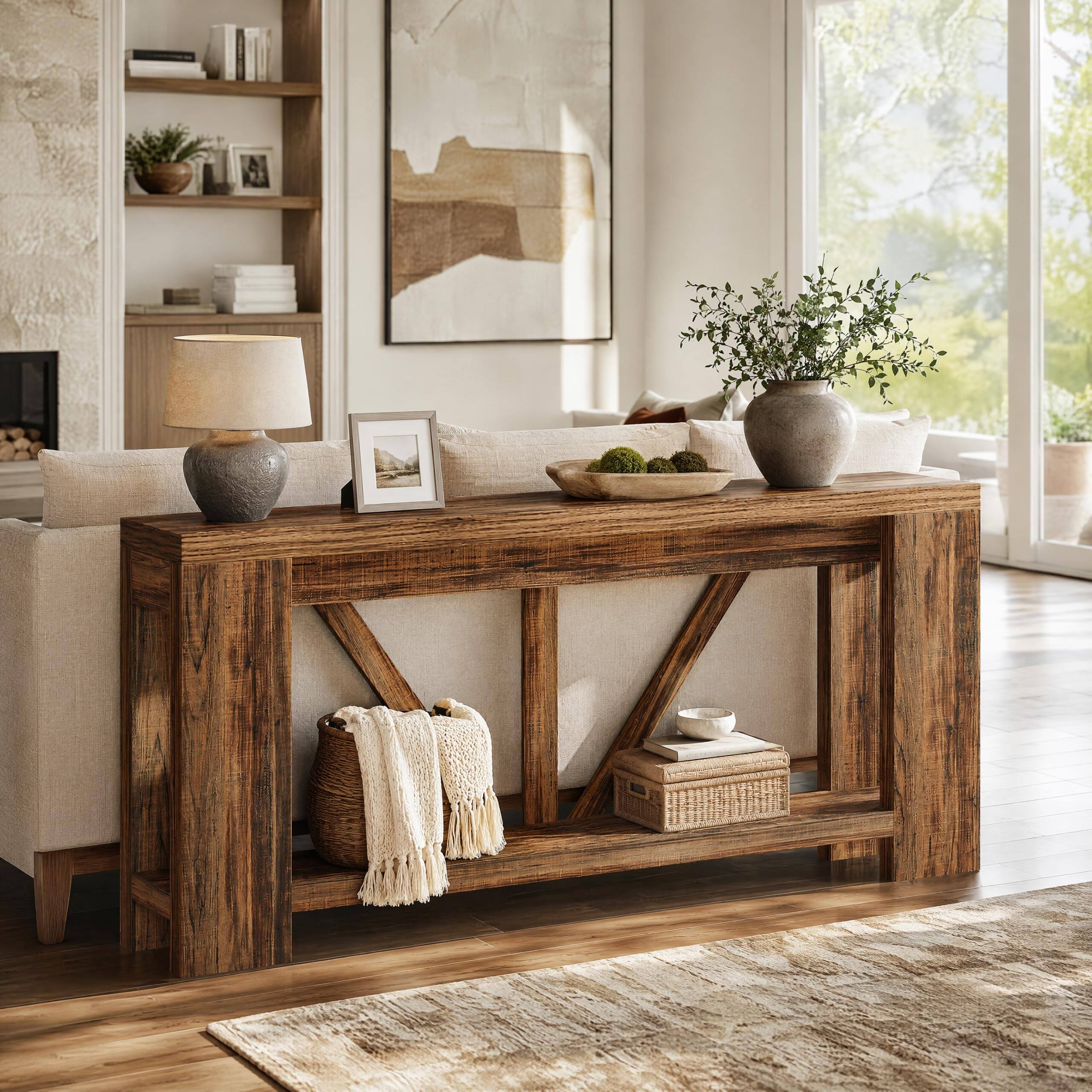 Back. Tribesigns - 70.9" Long Entryway Table, Wood Console Table Behind Couch - Dark Brown.