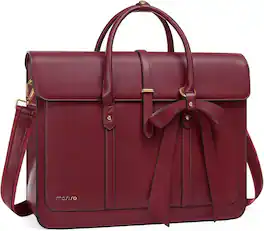 mosiso - Laptop Bag for Women 15-15.6 inch PU Leather Laptop Shoulder Bags Convertible Backpack Casual Handbag Work Computer Bag - Wine Red