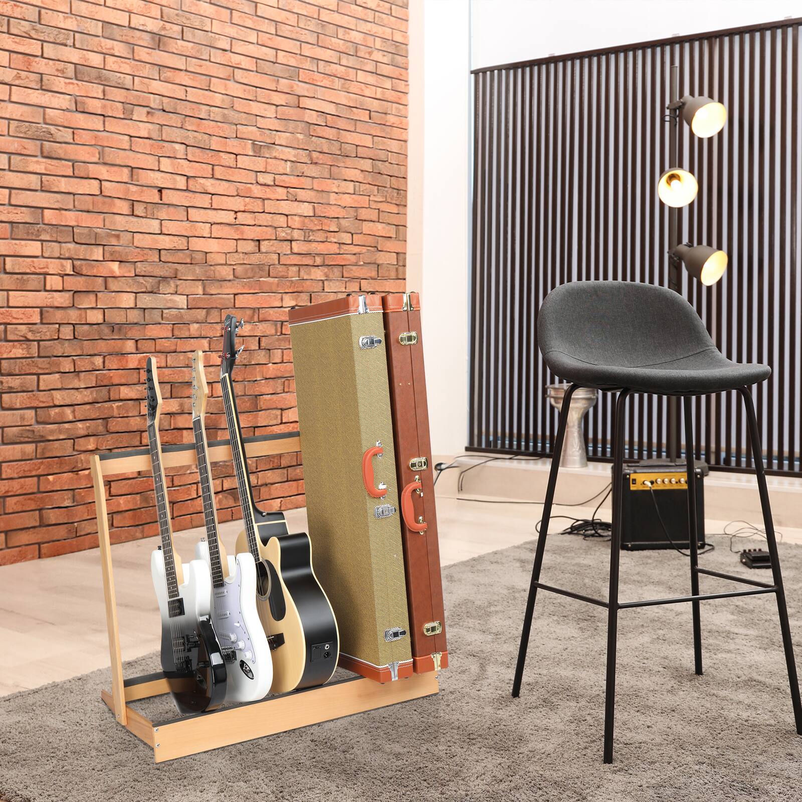 Alt View 1. Winado - Folding Guitar Cases Stand, Wooded Multiple Guitar Case Floor Rack for Electric Guitar, Bass, and Acoustic Guitars.