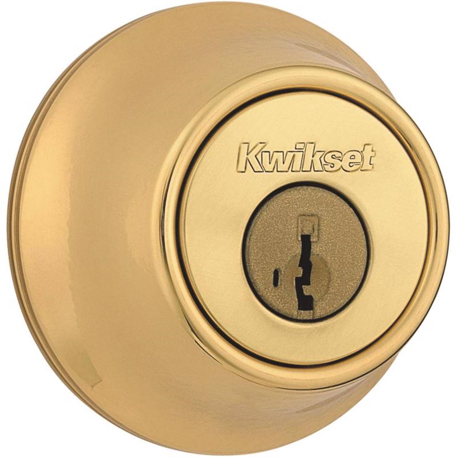 Left. Kwikset - Kwikset SmartKey Security Polished Brass Metal Double Cylinder Deadbolt.