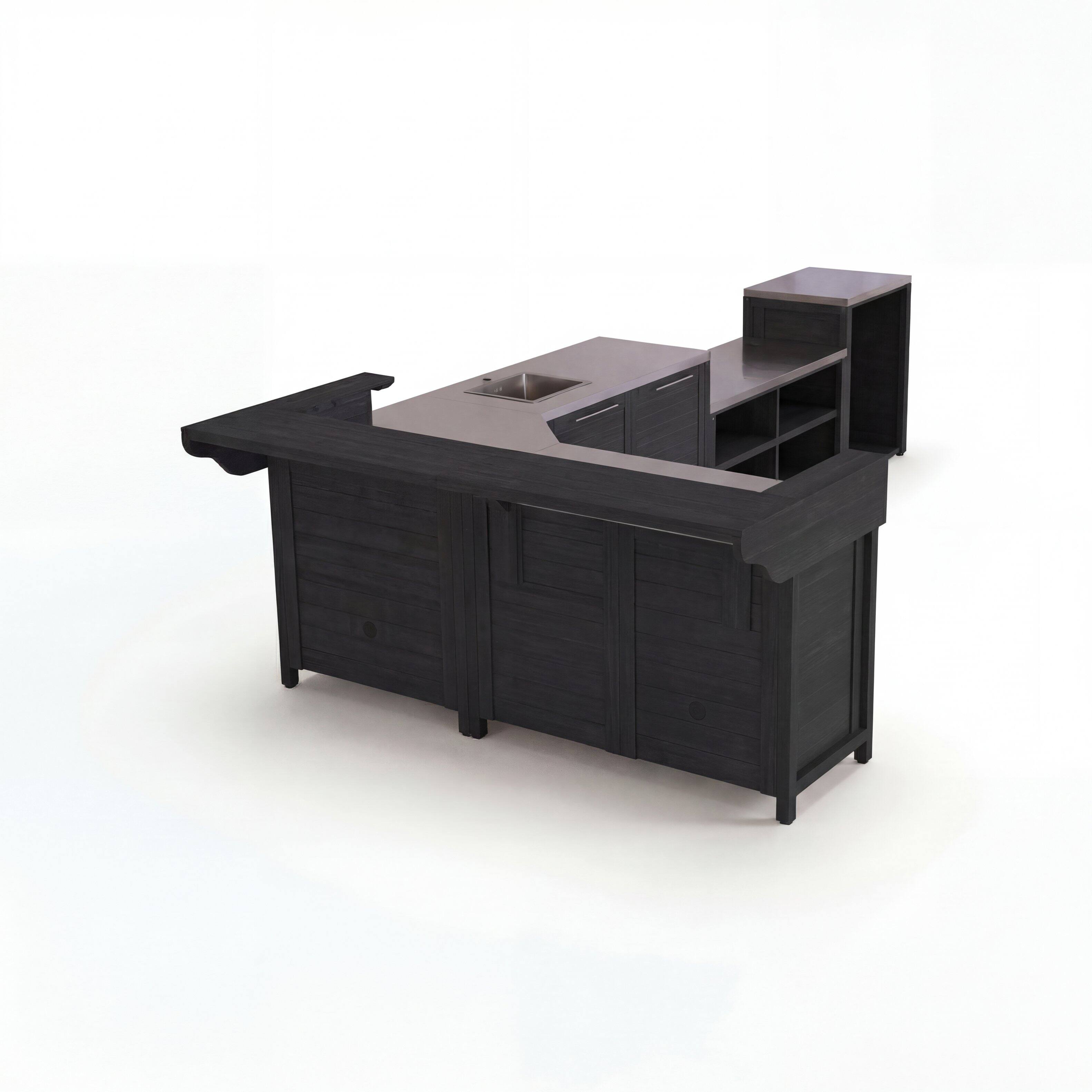 Alt View 9. Famapy - Modular Solid Cedar Outdoor Kitchen Cabinets - All-Weather Storage with Stainless Steel Top for Patio, Grill Station - Carbon Black.