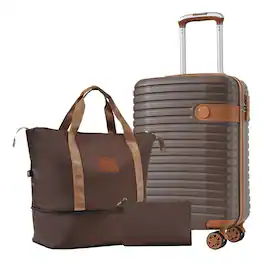 Ecooso - 3-Piece Luggage Set Airline Approved Lightweight Hardshell ABS Suitcases with Spinner Wheels 20-Inch Carry-On - Brown