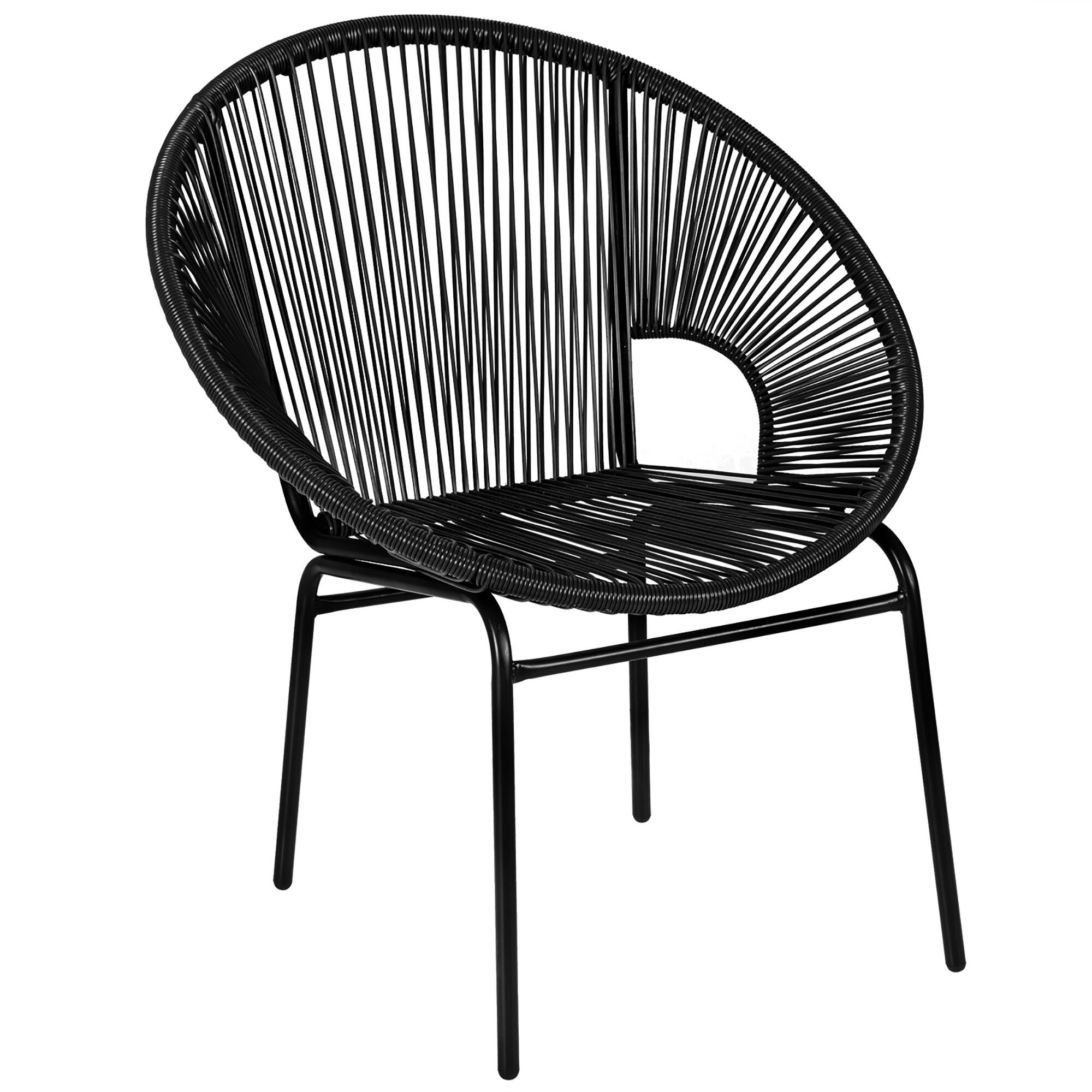 Alt View 9. Costway - Costway 3PCS Patio Acapulco Furniture Bistro Set Plastic Rope Glass Table - Black.
