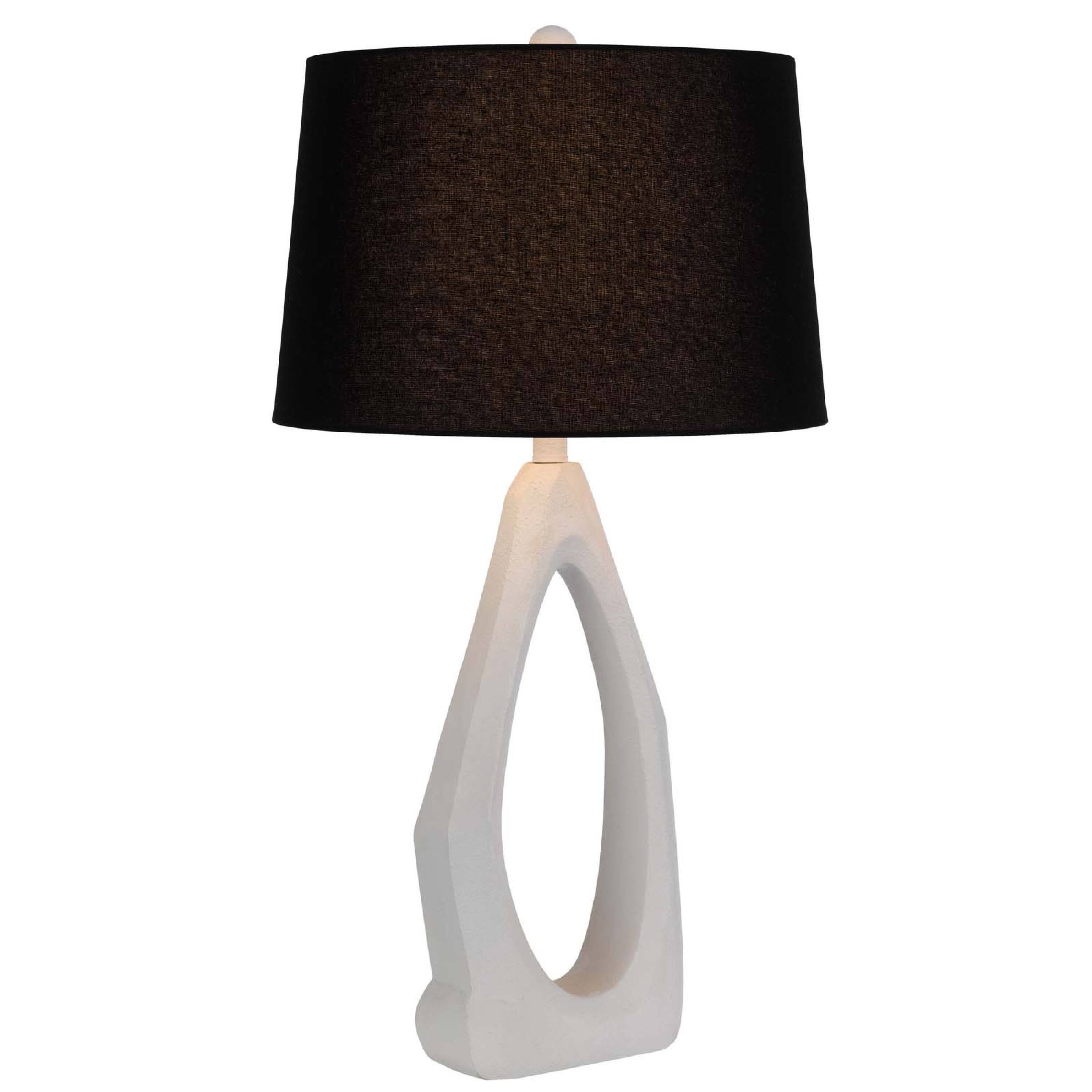 Angle. Manhattan Lane - Table Lamp with Drum Shade, Sculpted Resin Base, 30 Inch - Hydrocal White, Black.