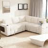 Front. Dyonery - 85" Modular Sectional Sofa with Pull Out Bed,Chenille Fabric 5 Seat Sectional Sofa with Storage,for Living Room - Beige.