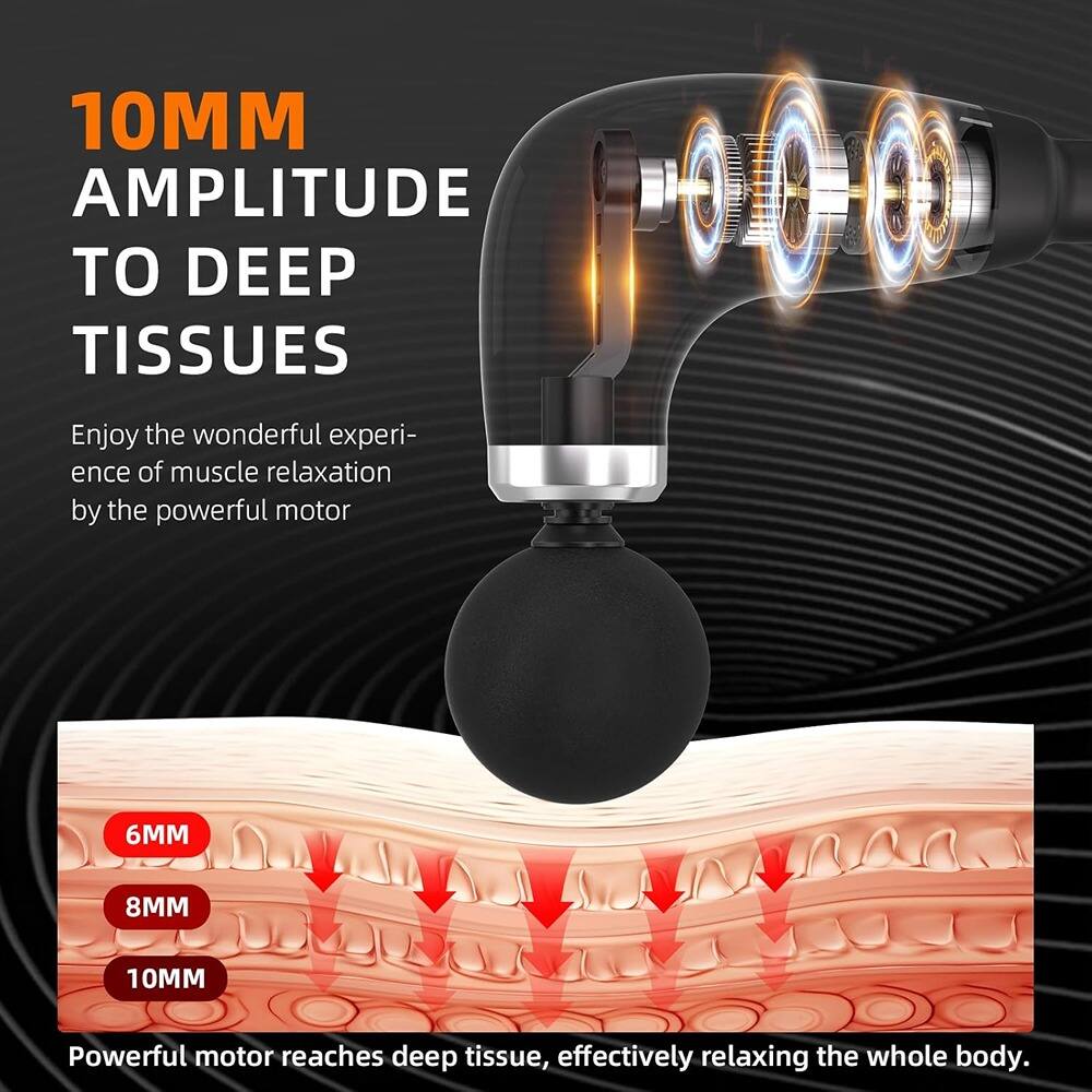 10MM AMPLITUDE TO DEEP TISSUES

Enjoy the wonderful experience of muscle relaxation by the powerful motor

6MM  
8MM  
10MM

Powerful motor reaches deep tissue, effectively relaxing the whole body.