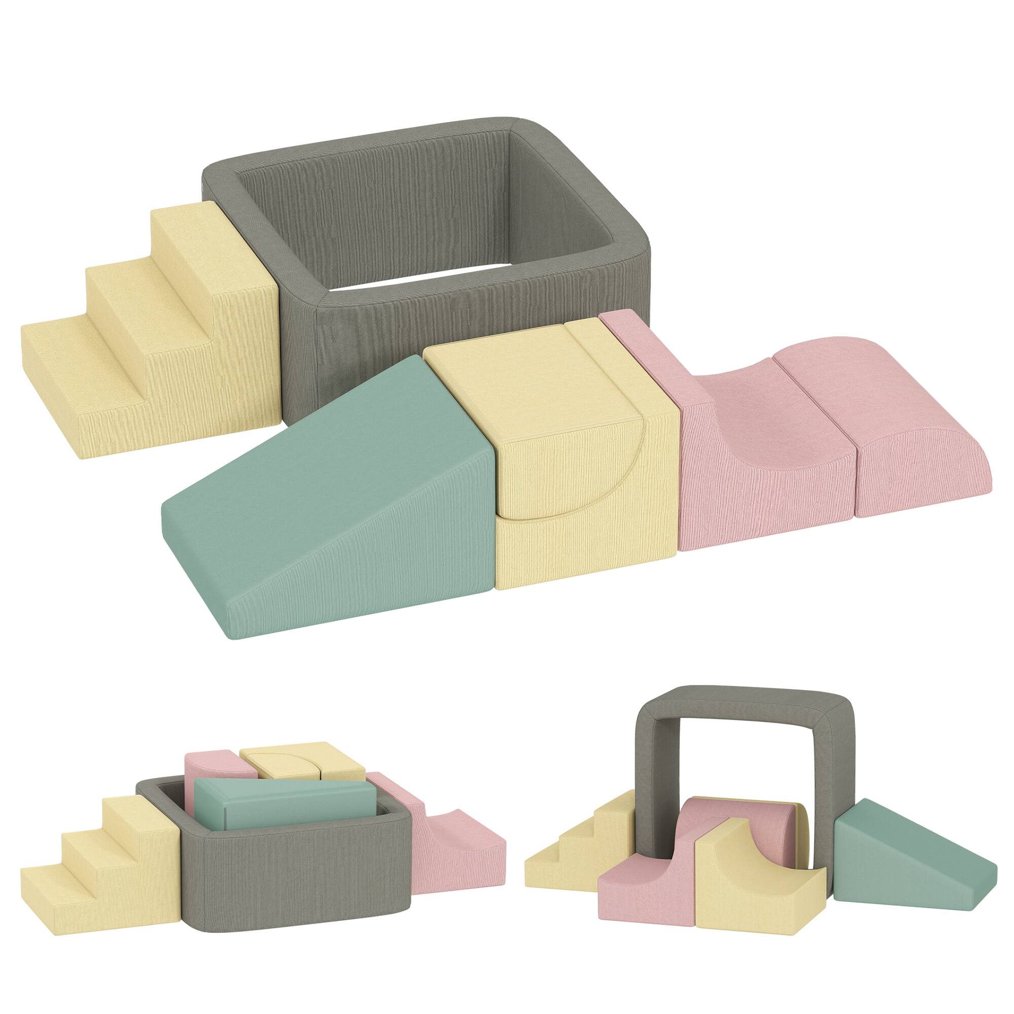 Front. Qaba - Modular Foam Baby Climbing Blocks with Corduroy Covers - Multicolor.
