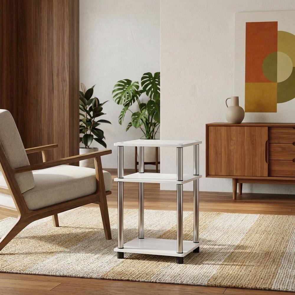 Angle. FurniFact - White Oak and Chrome 3-Tier End Table 2-Pack with Modern Design - White Oak/Chrome.