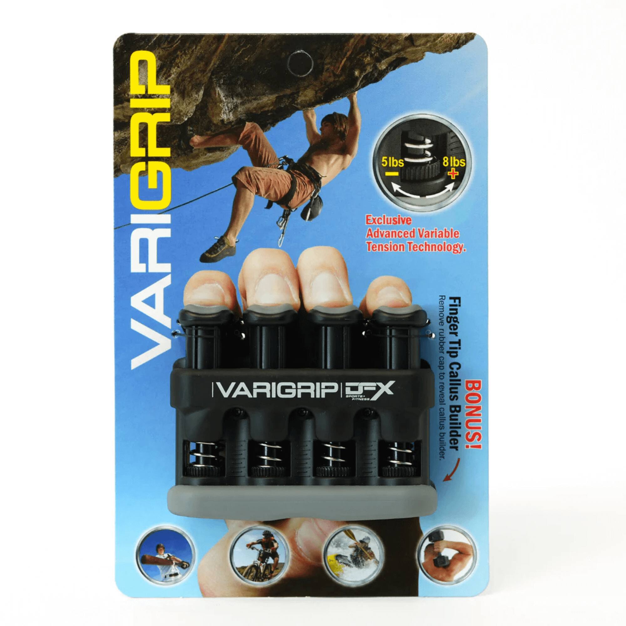 VARIGRIP

5lbs 8lbs + Exclusive Advanced Variable Tension Technology.

Remove rubber cap to reveal Callus Builder.

BONUS! Finger Tip to VARIGRIP BX - Callus Builder.

VARIGRIP DFX