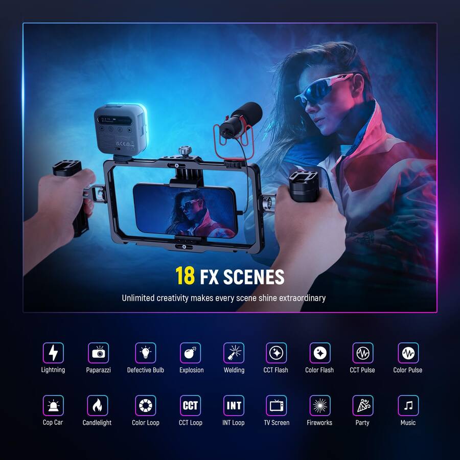 Handheld Camera Light Neewer Magnetic RGB Mini Camera Light 360° Full Color with 18 Scenes ...