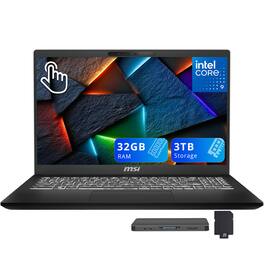 MSI - Modern 15 15.6" FHD Touchscreen Laptop,Intel Core 9 270H,32GB RAM,2TB SSD+1TB Dock Set,Backlit Keyboard,Win 11 - Black