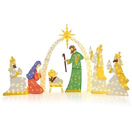 Costway - 7 Pcs 5Ft Pre-Lit Holy Family & Three Wise Men with 310 White LED Lights for Yard - Multicolor