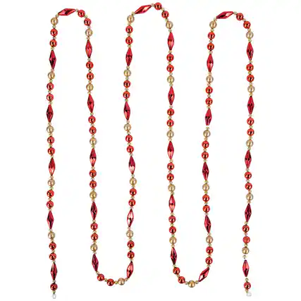 Front. Northlight - Shiny and Matte Beaded Christmas Garland - 9' x .5" - Red and Gold - Unlit - Red.