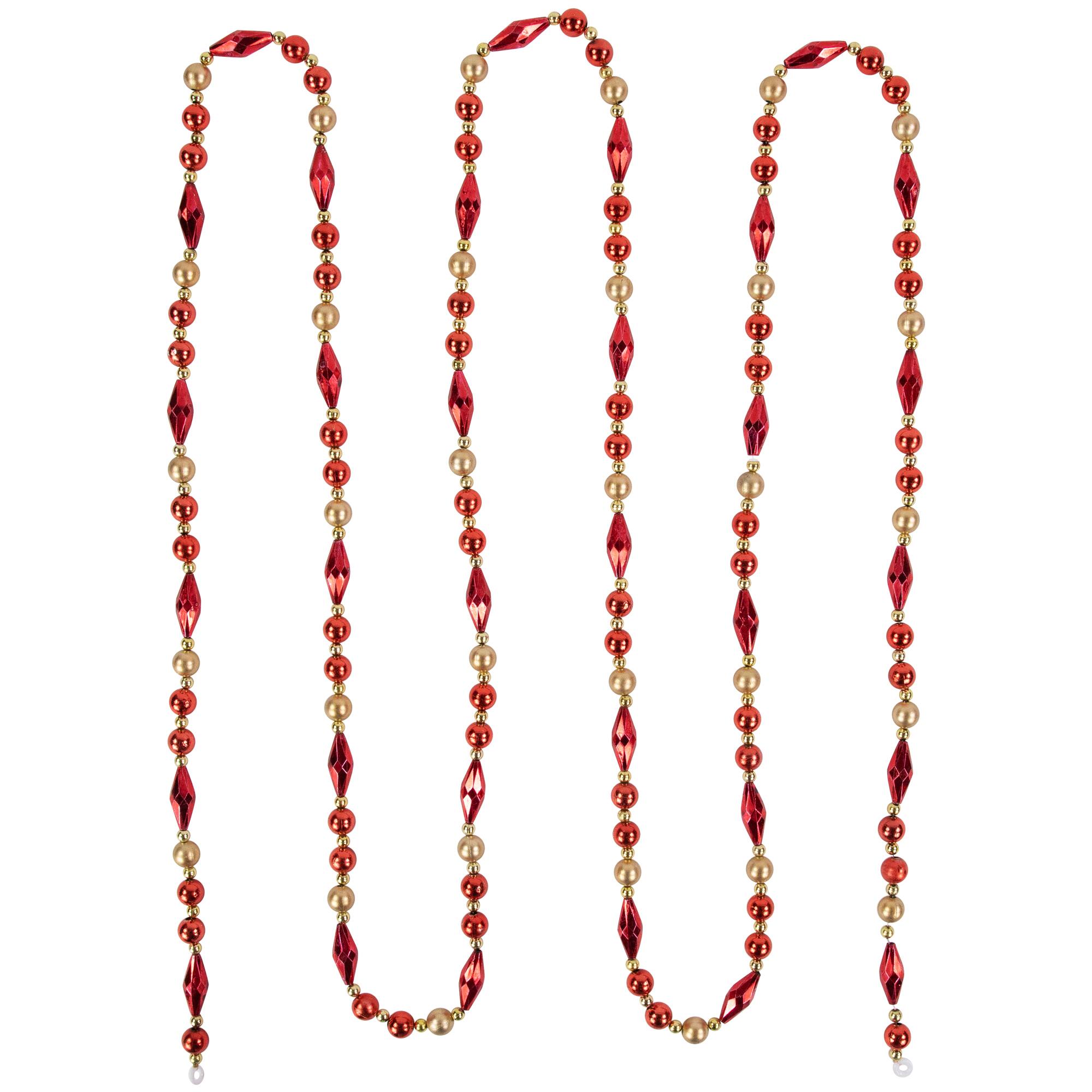 Front. Northlight - Shiny and Matte Beaded Christmas Garland - 9' x .5" - Red and Gold - Unlit - Red.