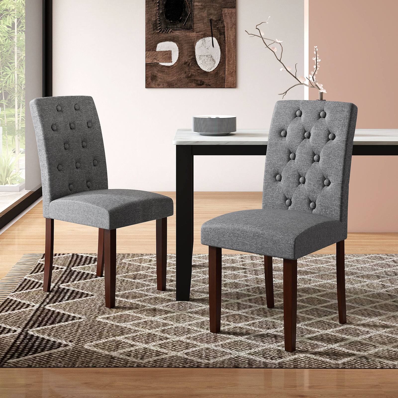Alt View 1. Gymax - Gymax Wooden Dining Chair Set of 2 w/Rubber Wood Legs Padded Seat S Springs High  Back Gray - Gray.