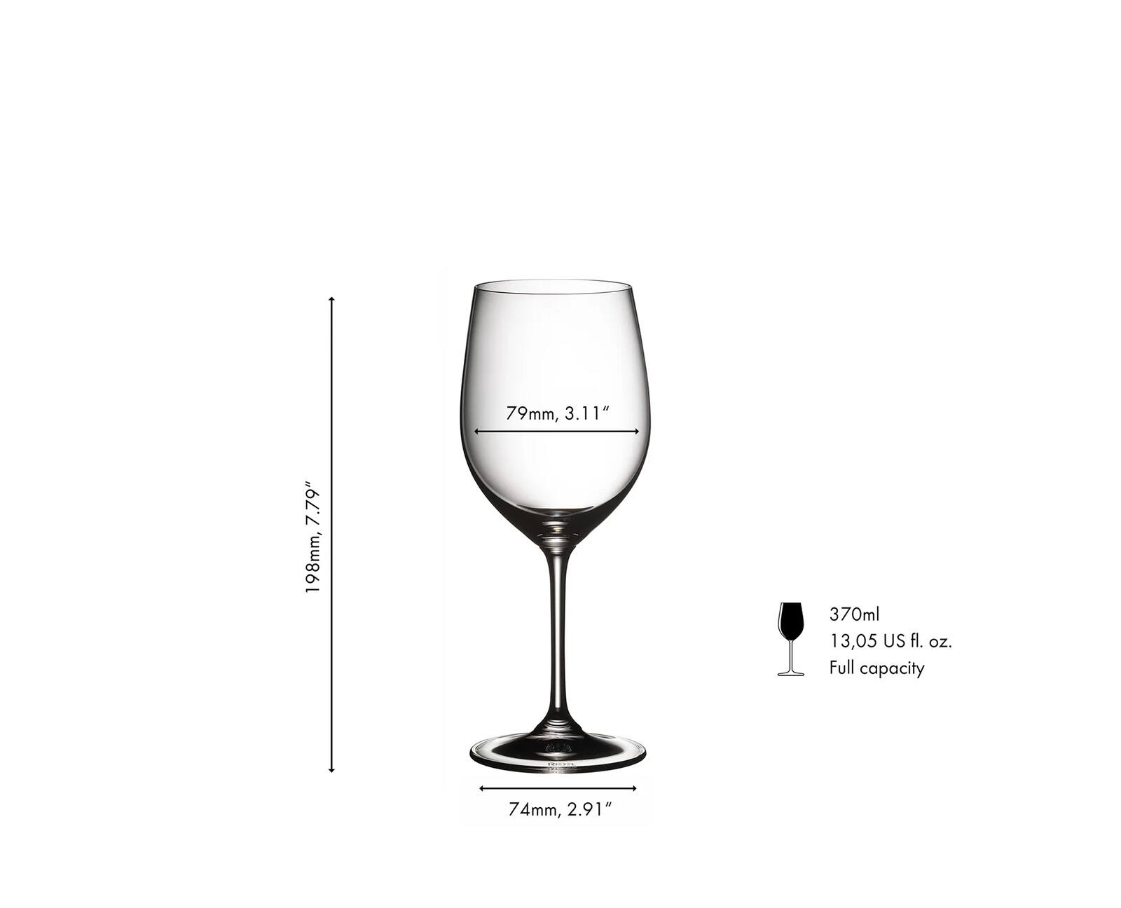79mm, 3.11"  
7.79" 198mm,  
370ml 13.05 US fl. oz. Full capacity  
74mm, 2.91"