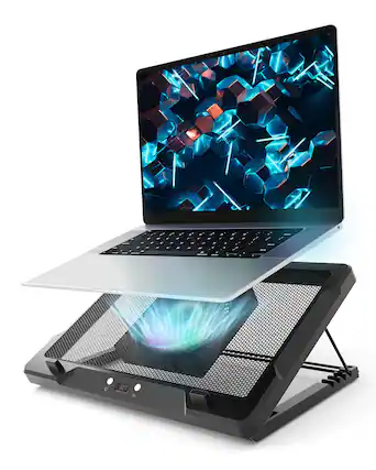 Front. HongFei - Laptop Cooling Pad, Laptop Cooler Stand with 5.5" Movable Fan, Auto Temp Sensor, Ultra Quiet ≤40dB for 14–17.3 Inch - Black.