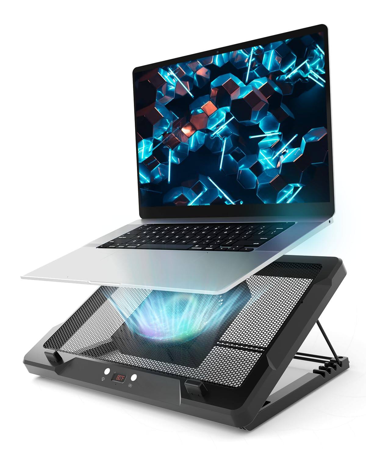Front. HongFei - Laptop Cooling Pad, Laptop Cooler Stand with 5.5" Movable Fan, Auto Temp Sensor, Ultra Quiet ≤40dB for 14–17.3 Inch - Black.