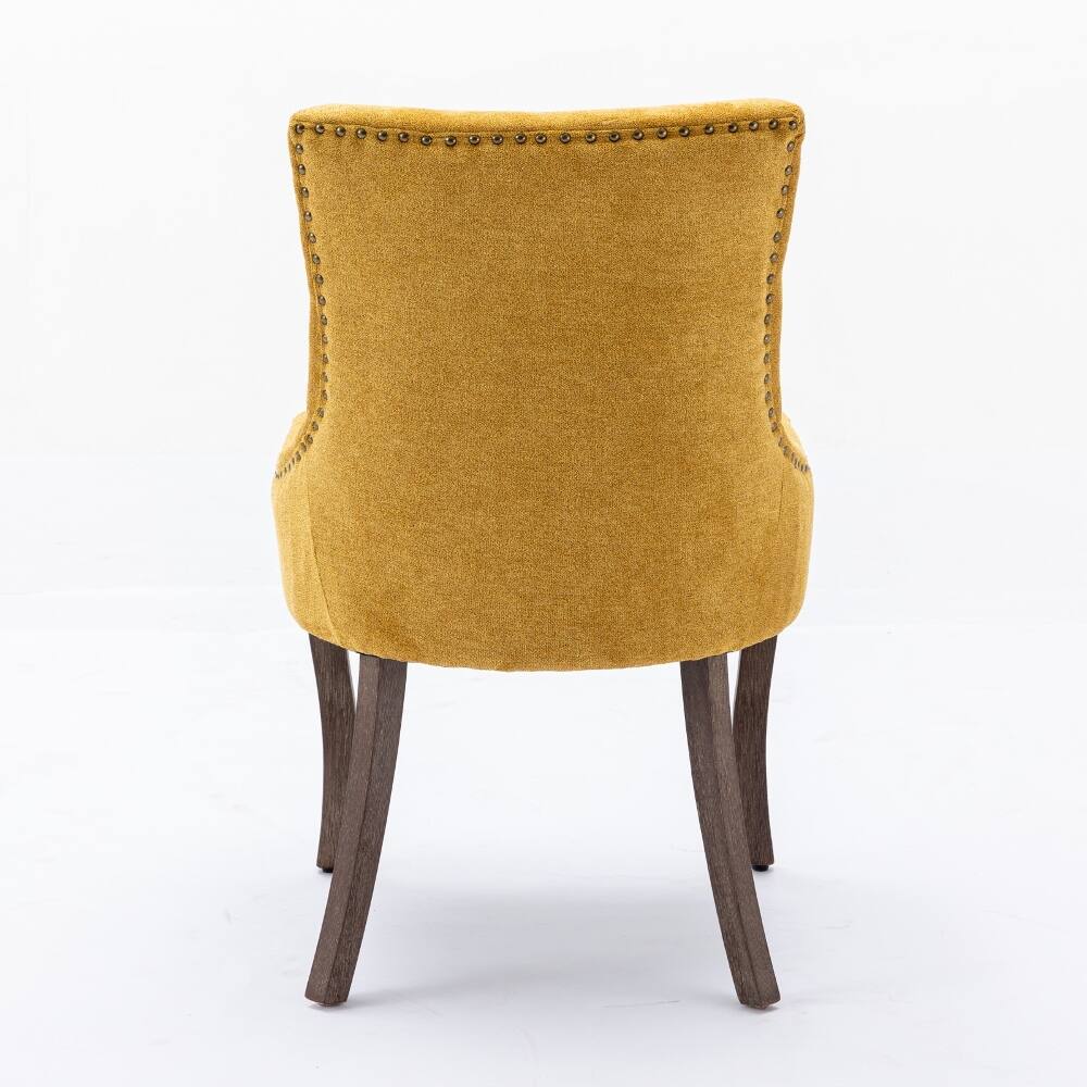 Alt View 2. Loheer - Loheer Golden Yellow Dining Chairs Set of 2 Thick Fabric High Back Solid Wood Legs - Golden Yellow.
