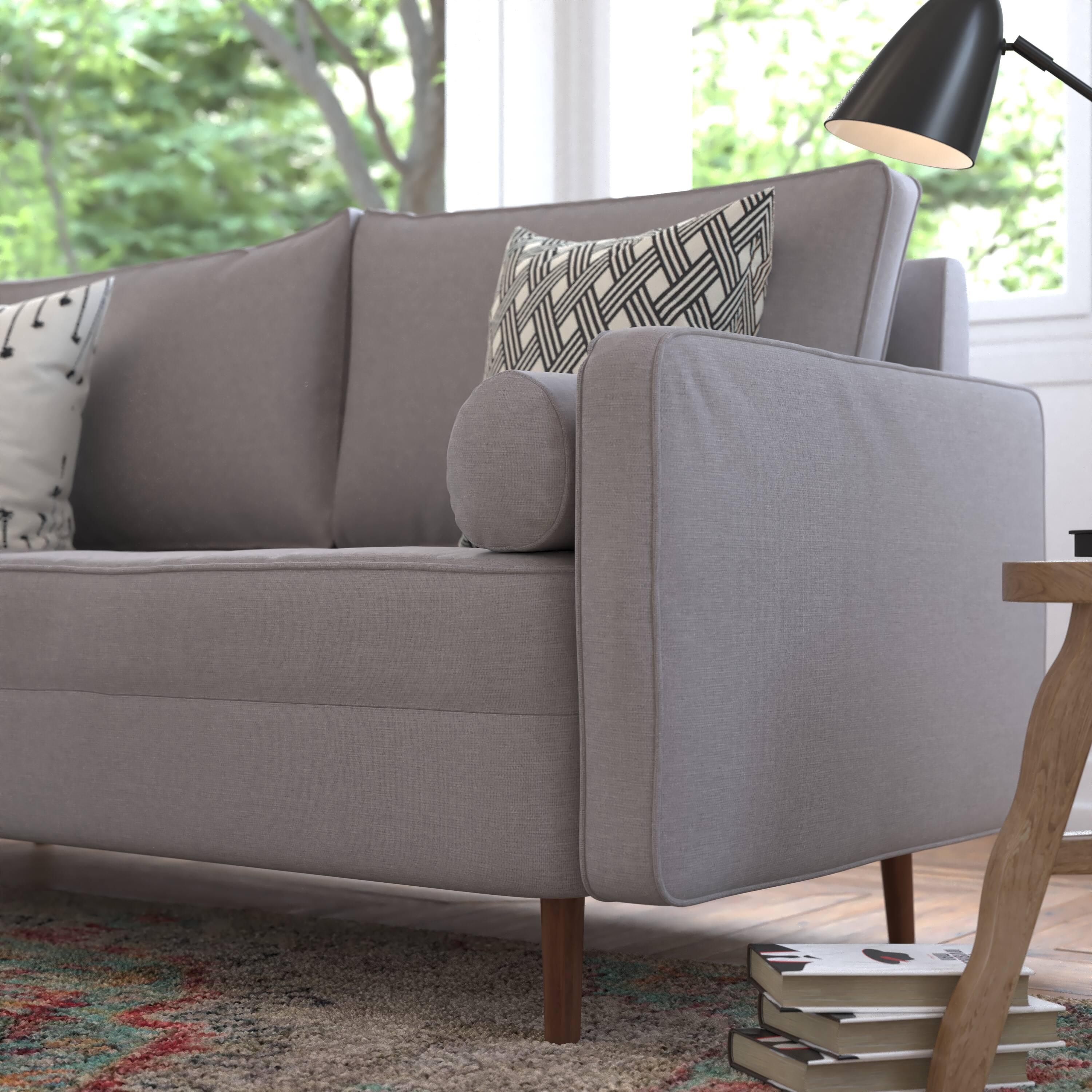Alt View 4. Emma + Oliver - Holden Upholstered Mid-Century Modern Pocket Spring Sofa with Wooden Legs and Removable Back Cushions - Slate Gray.