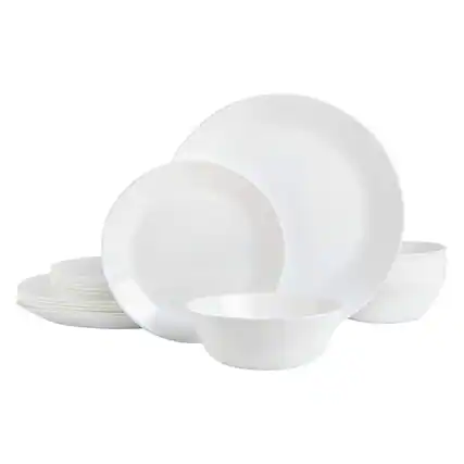 Front. Gibson - Gibson Home Ultra Break and Chip Resistant 18 Piece Dinnerware Set, Opal Glass - Opal Glass - Round.